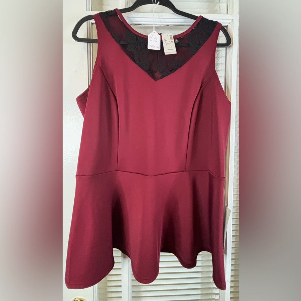 Loralette Lace Trimmed Dress Sleeveless Blouse-size 1X